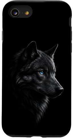 Schwarzer Wolf mit blauen Augen Kunstwerk Hülle für iPhone SE (2020) / 7 / 8