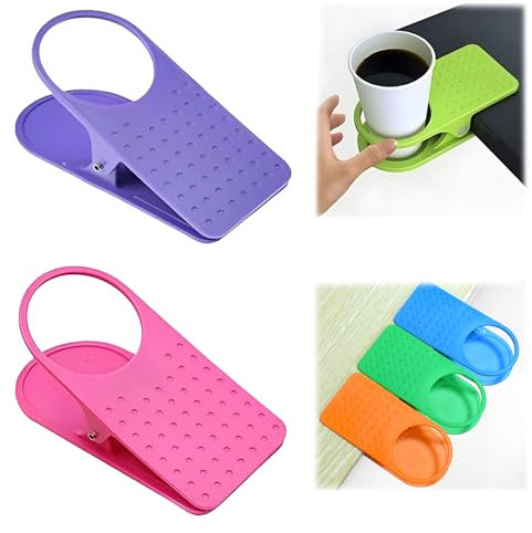 2 Pcs Clip On Cup Holder, Portable Desktop Table Side Cup Holder, Suitable For Home Offices (Random Color)