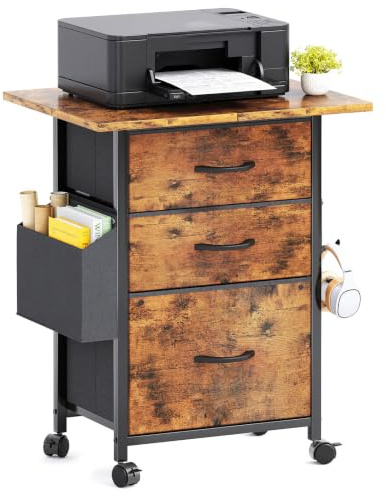 CAIYUN Filing Cabinet with 3 Fabric Drawers, Mobile File Cabinet on Wheels & Adjustable Feet, Rolling Under Desk Cabinet, Printer Stand for Home Office, Rustic Brown