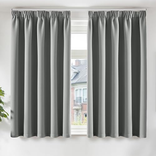 TOPICK Gardinen Vorhänge Verdunklungsvorhänge 2er Set H145xB140 Hellgrau | Gardinen mit Kräuselband Schlafzimmer für Schienensystem Vorhänge Blickdicht Wohnzimmer Blackout Curtains Fenstervorhang