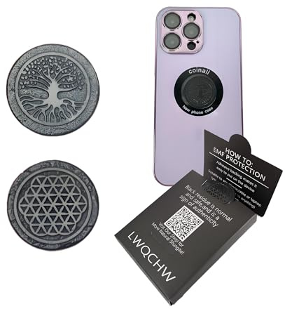 Gadget Protection Schungit-Aufkleber für Handy, runde Aufkleberplatten zum Blockieren von schlechten Schwingungen, polierte Schungit-Steinplatten (Blume des Lebens und Baum des Lebens)