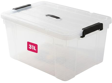 STL Clear Plastic Storage Boxes with Lids, Heavy-Duty Durable Stackable Plastic Storage Containers, Underbed Storage Boxes, Secure Clip-Lock Lid for Home, Office, Kitchen, Toys (1, 31ltr)