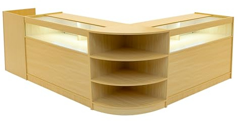 Maple Shop Counter Set Sagittarius LED Light B1200 LM60 TB60 120cm 60cm W Lockable Sliding Doors Keys Retail Storage Units Till Block Glass Display Showcase Cabinet Corner Clothing Jewellery Store