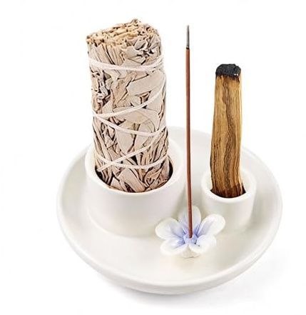 QUTHZZHY Räucherschale, Multifunktionaler Keramik-Räucherstäbchenhalter | Palo Santo Halter, Incense Burner for Sticks, Sage Burner, Salbei Räuchern und Kerzenhalter, für Yoga, Meditation, Zen