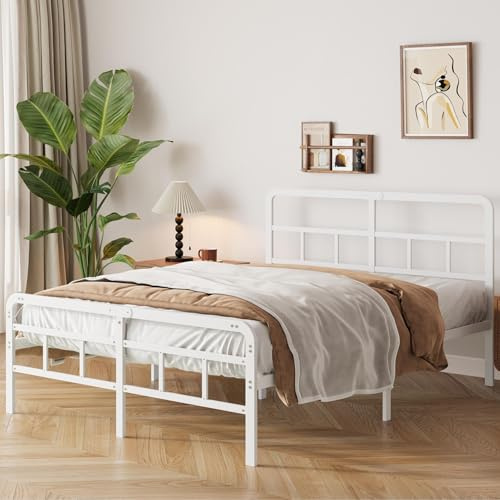 Yicensen Metallbett 180 x 200 cm mit Kopf und Fußteil, 36 Hoch Bettgestell | Robuste Metallleisten, Stabile Unterstützung, Minimalistisches Design, Geräuschlos, Einfache Montage, Weiß
