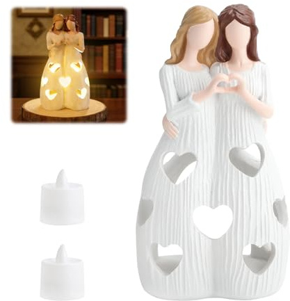 Figuren für Schwester mit 2 Led-Kerzenlichter Figuren Beste Freundin Sister | Figure Friendship Geschenk Geschenke für Schwester Frauen Geburtstagsgeschenk Figur Deko für Geburtstag Weihnachten