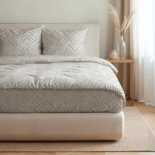 Zelesta Royalbed Baumwolle All-Season Bettdecke 240x200 – Bettdecke & Bezug in einem | Waschbar & Trocknergeeignet | Atmungsaktive Baumwolle, 300 g/m² Füllung (Ethnic Cream, 140x200 cm)