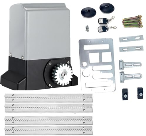 TABODD 370W/800KG Electric Sliding Gate Opener, Automatic Sliding Gate Drive Rack Driven Driveway Garage Gate Kit with 2 Remote Controls Sensors and 4m Gear Racks for Home, Factory