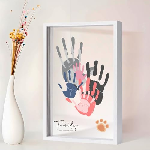 PUDEKO Family Handprint Kit for 5,DIY Craft Family Memories Keepsake Art Baby Newborn Hand and Footprint Wooden Frame for Home Decor Family Gifts Set(5 Sheets with 8 Colors)