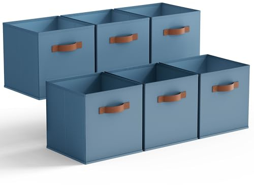 GRANNY SAYS Fabric Storage Cubes, Pack of 6 Cube Storage Boxes 27x27x27, Cloth Square Baskets for Organising Shelves, Collapsible Cube Box Bins, Cubby Unit Organisers for Accessory, Dusty Blue