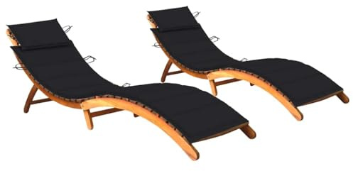 PHGTYUK 2 Sonnenliegen aus massivem Akazienholz mit Auflagen, Faltbare Gartenliegen für Terrasse und Balkon, Bequeme Relaxliegen mit wasserfester Holzstruktur für den Innen-