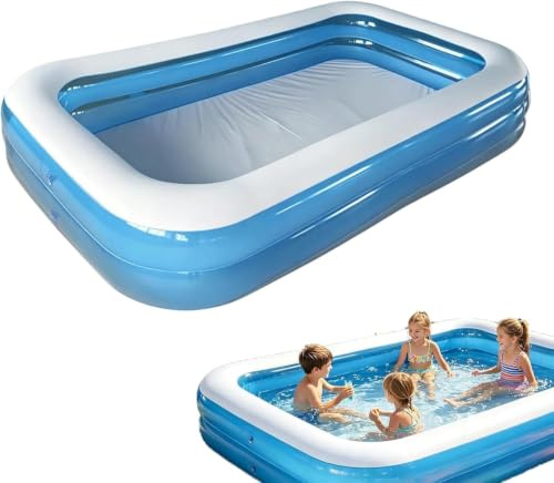 Piscine Gonflable Rectangulaire Familiale, Bassin de Jardin avec Parois Renforcées, Piscine d'Été Spacieuse pour Terrasse et Activités Extérieures – Bleu (260x170x50cm)