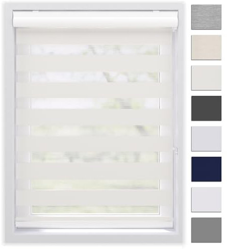 EFIXS Doppelrollo mit Kassette Montage Wand/Decke mit Bohren Breiten: 40-220, Höhe: bis 240 Hier: BxH (140 x 240) cm (Schneeweiss) Premium Duorollo, oder ohne Bohren mit Klemmhalter am PVC-Fenster