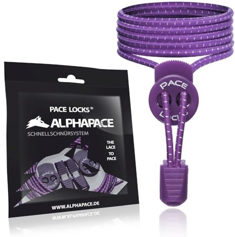 ALPHAPACE Pace Locks Elastische Schnürsenkel ohne binden mit Schnellverschluss, Schuhbänder ohne Schnüren, Slip-on Schnellverschluss für Sport, Jugend & ältere Menschen, 120 cm, 1-Paar in Lila