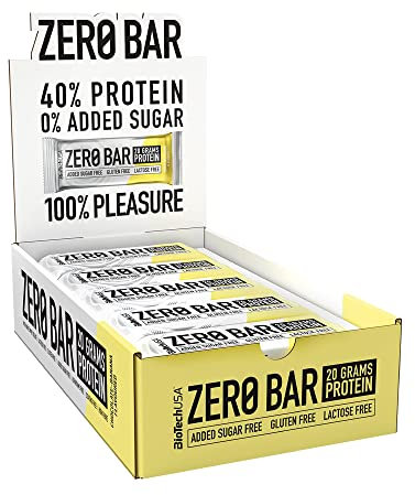BioTechUSA Zero Bar - Snack proteico a basso contenuto di zuccheri e senza lattosio | Struttura croccante | Gusti deliziosi | Ideale per diete e allenamenti, 20*50 g, Cioccolato-Banana