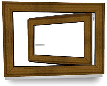 Kunststofffenster - 2-Fach Verglasung - 70 mm Rahmenprofil - innen weiß, außen Golden Oak - BxH: 500x700 mm DIN Links