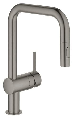 Grohe Miscelatore monocomando per lavello Minta, DN 15, 32322, Bocca a U, doccetta risciacquo Combinato, colorazione: Grafite Dura Spazzolata - 32322AL2