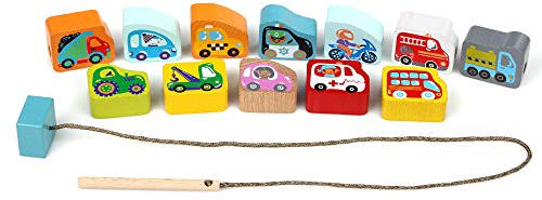 CUBIKA Wooden Flyring Cars Lacing Toy – Montessori Lacing Toy for Kids Ages 3+ – Wooden Lacing Cards with Threading String – Fine Motor Toy – FSC-Certified Wood, Travel Toy for Toddlers