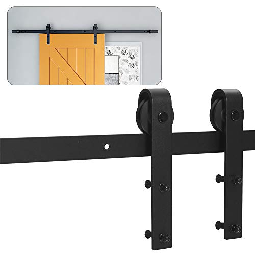 TSMST 296CM Schiebetürbeschlag Set, Schwarzes Schienenset passend für eine einzelne Holztür, J-Form