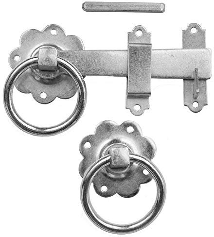 Golden Grace Gate Ring Plain Latch in Galvanized Silver Finish, Pack Catch Metal for Outdoor Gates - 21.4cm x 12.7cm x 4 cm
