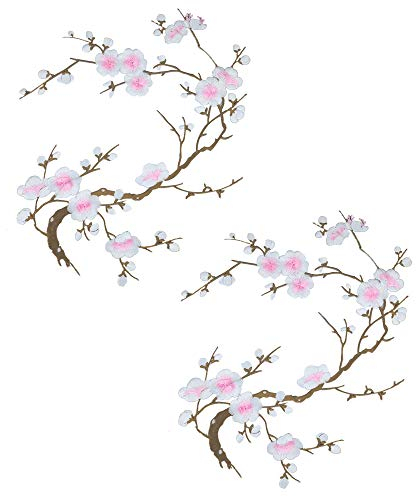 CHENGZI Pflaumenblüten-Stickerei-Flicken Applikation Stoff Aufkleber Handwerk Nähen Reparatur Dekoration Set von 2 (weiß)