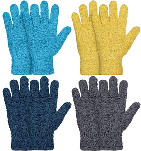 4 Paare Mikrofaser Auto Abstauben Reinigung Fäustlinge Handschuhe Wiederverwendbar Abstauben Fäustlinger (Gelb, Grau, Blau, Dunkelblau)