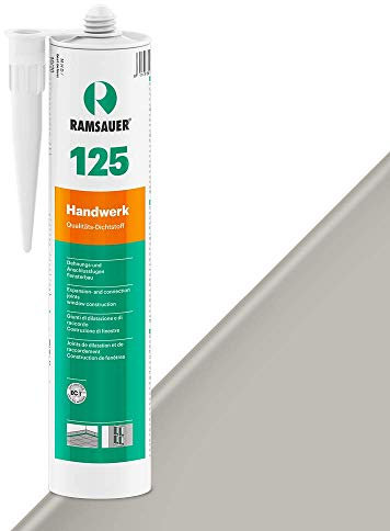 RAMSAUER 125 Handwerk (Sanitärgrau) - 310ml Kartusche, Silikon Dichtstoff für Glasabdichtungen & Fensterbau, Bewegungsfugen im Bad, Anschlussfugen Fenster &Türen, schnellhärtend, nicht korrosiv