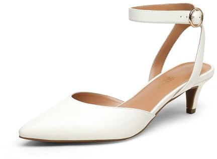 DREAM PAIRS Low Heels for Women Wedding Dress Low Heels Closed Toe Pump Shoes DPU215,Size 6,White/Pu,DPU215