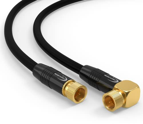 Cavo Antenna Satellitare 15m TV SAT HD 2X Connettori F 1x 90° angolato Cavo Coassiale Connettore di Metallo Ultra HD 4K 3D UHD Cavo Coassiale Satellitari | Nero | 15 Metri