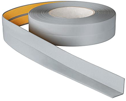 ProfiPVC Battiscopa Morbido PVC 18x18mm - 5 metro, Nastro Sigillante Autoadesivo per Cucina e Bagno, Elastico e Divisibile, con Striscia Spezzata, Montaggio Facile, Argentato