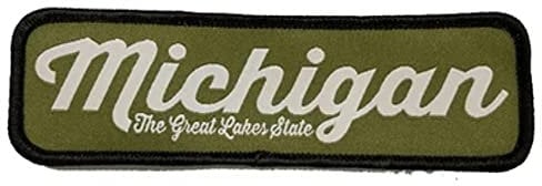 Michigan The Great Lakes State Script Glatt gewebter Aufnäher zum Aufbügeln oder Aufnähen, bestickt, 11,4 x 3,2 cm