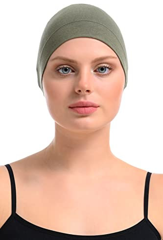 Bambus Mütze für Damen – Chemo Mütze bei Haarausfall, atmungsaktive Nachtmütze, Kopfbedeckung aus Bambus & Baumwolle bei empfindlicher Kopfhaut, Beanie Schlafhaube Frauen (Khaki)