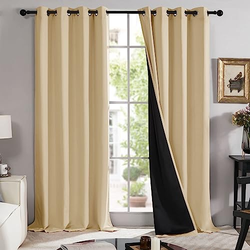Deconovo 100% Vollständige Vorhang mit Ösen, Fenstervorhang für Wohnzimmer und Schlafzimmer, Schwerer Gardinen Hitzeschutz, Lärmschutze Vorhänge Wohnzimmer, 180x140 cm(HöhexBreite), Khaki, 2er Set