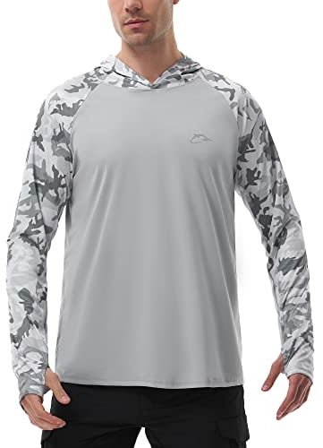FISHEAL Men's Performance Fishing Hoodie Shirt with Thumbholes - UPF 50 Sun Protection Camo Long Sleeve Shirts Quick-Dry