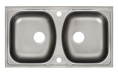 Edelstahlspüle Eckig Campingspüle 78 x 44 cm 2 Becken Edelstahlspüle Einbauspüle Aufbauspüle Spülbecken Spüle Küchenspüle