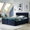 Boxspringbett Doppelbett TEO - Bett mit Bonellmatratze, mit Bettkasten für Bettwäsche und Topper. Gepolsterte Kopfstütze in 3 verschiedenen Varianten (Dunkel blau, 180x200 TEO 1)