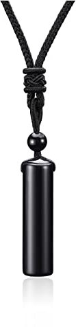 Jovivi Black Obsidian Bar Crystal Necklace Men Women Healing Crystals Stone Gemstone Amulet Pendant Necklace Adjustable Rope Jewellery Gift, 1 Count
