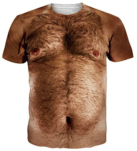 RAISEVERN Tshirt Herren Lustig Hässlich 3D Druck Coole Brusthaare Männer Jugendliche Junge T-Shirt Party Geschenk Bekleidung, L