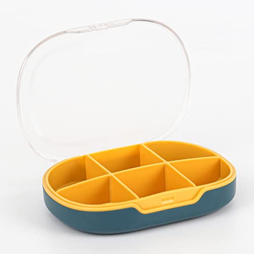 ALXBSONE Pillenbox 6 Fächer Tragbare Tablettenbox Reise Klein Medikamentenbox Mit füR Medikamente, Vitamine, FischöL, NahrungsergäNzungsmittel Usw(Blau)