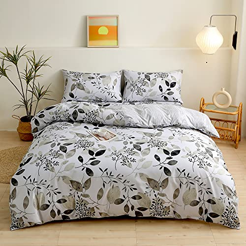Damier Bettwäsche 220x240 Weiß Schwarz Blätter Muster Bettwäsche Weich Kuschelige Mikrofaser Bettbezug Set Modern Aesthetic Bettwäsche 3 Teilig mit Reißverschluss und 2 Kissenbezüge 80x80 cm