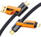 opodot USB C to Lightning Cable [60W Fast Charging&Data Sync] Nylon Braided iPhone iPad Charger Cable, Multi Charger Cable, 4 in 1 With Lightning/USB C/USB A Ports, Orange,5ft