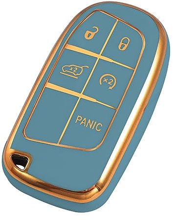 Yonmcfn Custodia per chiave Jeep con 5 pulsanti, in morbido poliuretano termoplastico dorato, adatta per chiave telecomando auto Grand Cherokee Renegade 2014-2023 per Chrysler Durango Journey (blu)