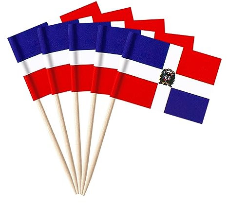 stidsds 100 banderas de palillos de dientes de la República Dominicana de la República Dominicana, mini pequeñas decoraciones dominicanas para cupcakes, banderines para decoración de frutas y cócteles