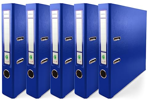 Netuno 5x Ring-Buch blau DIN A4 2-Ring-Mechanik 5cm Ringmappe a4 schmaler Aktenordner a4 schmal Aktenordner dünn Kunststoffordner a4 einfarbig Ordner Dokumente Ringbuch Ordner Schulordner