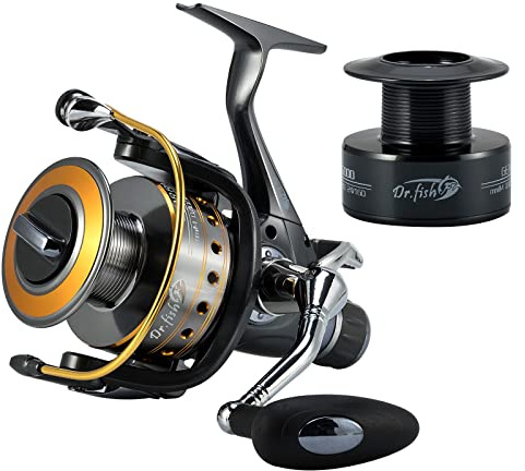Dr.Fish Spinnrolle Köderrolle Karpfen Meer Angelrolle 10+1 Kugellager 5,5:1 Aluminiumspule Korrosionsschutz Meeresangeln Rolle 3000-6000 Max 15,9 kg Kohlefaser Zug, Metallgriff