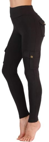 Nuofengkudu Sportbyxor med hög midja för damer, kvinnor, leggings med fickor, svart, XS