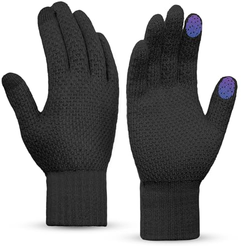 Winterhandschuhe Touchscreen Handschuhe Fingerhandschuhe und Winddicht Winterhandschuhe Elastische Stulpe Thermofutter Wollhandschuhe für kaltes Wetter, Geeinget für Damen und Herren, M, Schwarz