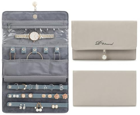 Dizdvizd Schmuck Organizers, Reise Schmuckaufbewahrung, Faltbare Schmucktasche für Ringe, Halsketten, Ohrringe, Armbänder, Uhren, Broschen