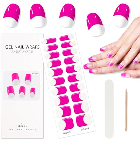 EBANKU Cured Gel Nail Strips, Gel Nail Strips Long Lasting Waterproof Real Nail Polish Strips Wraps Stickers With Cuticle Stick, Nail File, Nail Wipes & Sealing(UV/LED Lamp Required)