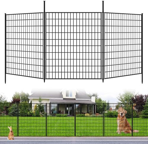 Lot de 5 panneaux de clôture décorative pour jardin, clôture extérieure pour chien, antirouille, sans creusement, clôture en fil métallique, bordure en fil métallique, terrasse, lapins, piquets de